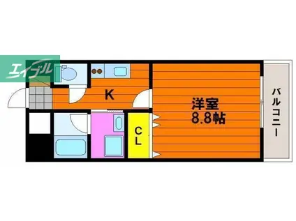 ハアラン高柳(1K/2階)の間取り写真