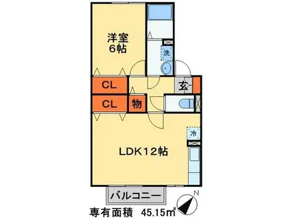 サンパティーク・さくら(1LDK/1階)の間取り写真