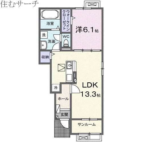 ハルズ アルモニー(1LDK/1階)の間取り写真