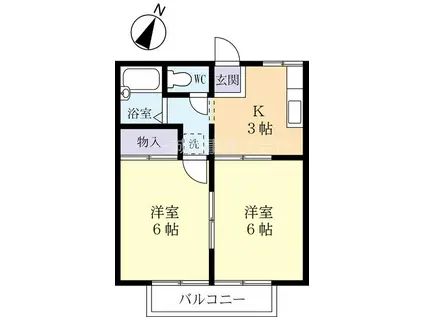 イエローハイツ下妻(2K/2階)の間取り写真