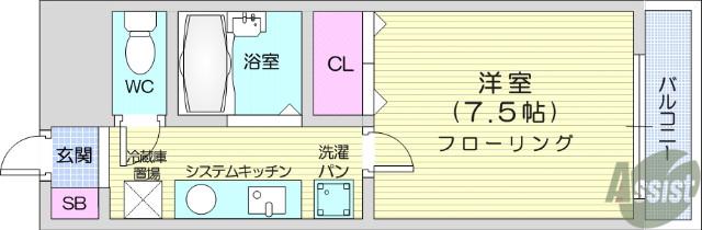 ロイヤルヒルズ文化町(1K/2階)の間取り写真