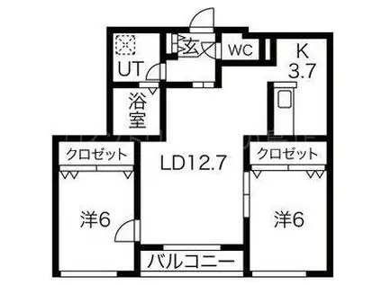 FELIX中の島(2LDK/1階)の間取り写真