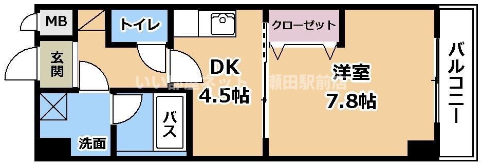 FELICIAうさぎ(1DK/9階)の間取り写真