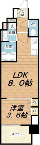 ソルレヴェンテ北堀江Q(1LDK/3階)の間取り写真