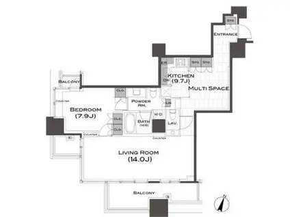 パークアクシス青山一丁目タワー(1SLDK/14階)の間取り写真