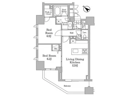 ユニコーンバリー恵比寿(2LDK/3階)の間取り写真