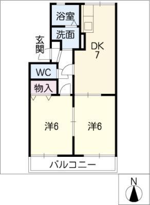 エクセル梅ヶ丘(2DK/1階)の間取り写真