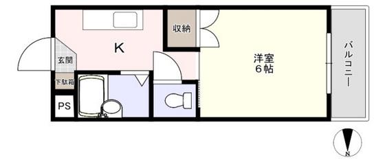 Uマンション(1K/2階)の間取り写真