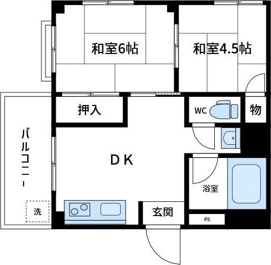 ロイヤル中山手(2DK/3階)の間取り写真