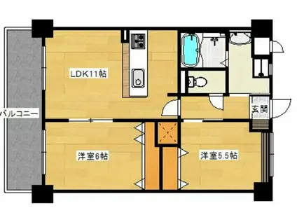 グランコート東平尾II(2LDK/5階)の間取り写真
