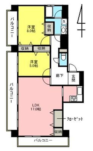 CORSOグロワール天神前(2LDK/6階)の間取り写真