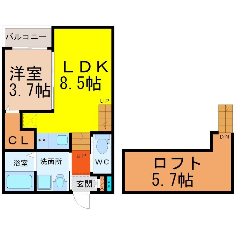 MONO PARKS 東大曽根(1LDK/2階)の間取り写真