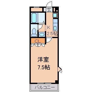サンオーク(1K/2階)の間取り写真