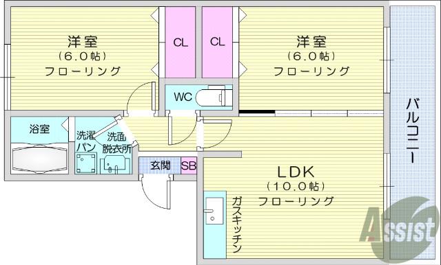 セントレ富沢(2LDK/3階)の間取り写真