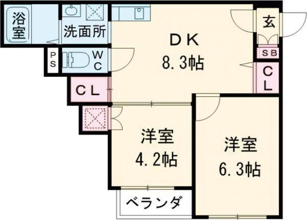 E-HOUSE 羽曳野(2DK/3階)の間取り写真