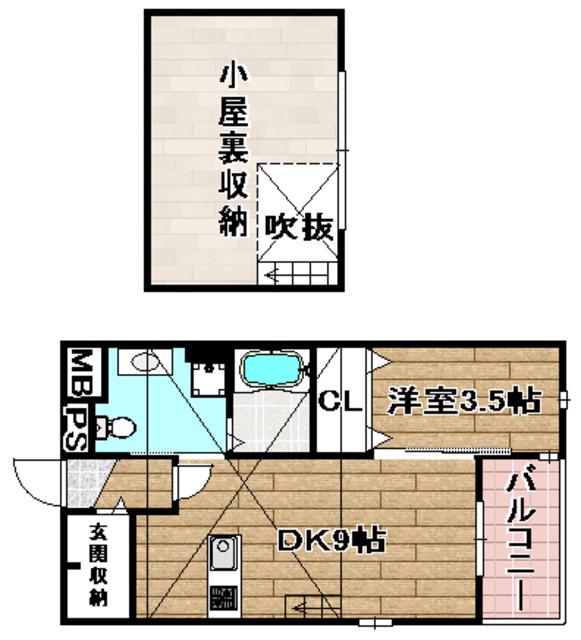 エヴァーハイム(1LDK/2階)の間取り写真