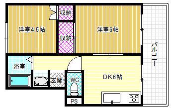西嶌コーポラス(2DK/1階)の間取り写真
