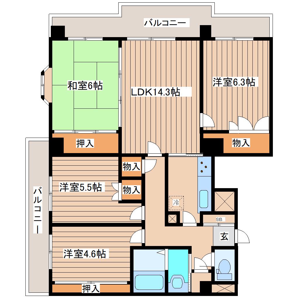 ロイヤルヒルズ台原I(4LDK/4階)の間取り写真