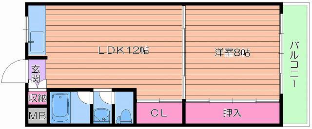 桜宮ハイツ(1LDK/3階)の間取り写真