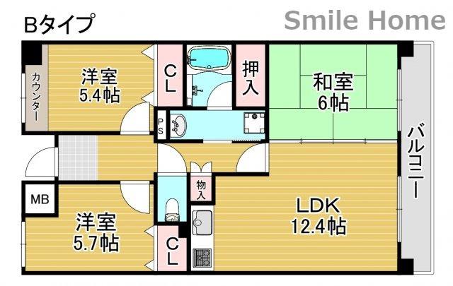 ボヌール御崎(3LDK/6階)の間取り写真