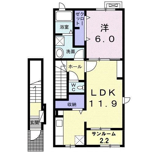 ベルウッドJ(1LDK/2階)の間取り写真
