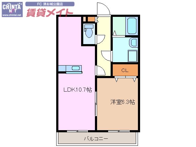 カムズエイト(1LDK/2階)の間取り写真