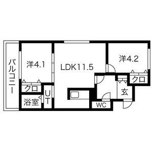 ブランシャール白石(2LDK/4階)の間取り写真