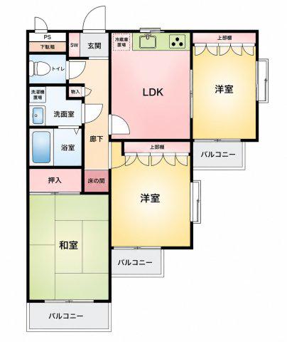 サンヒルズII(3DK/3階)の間取り写真