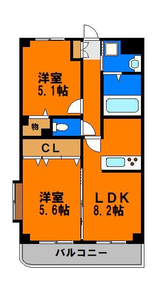 グローバルジョイ壱番館(2LDK/1階)の間取り写真