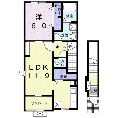 MARIAGE C(1LDK/2階)の間取り写真
