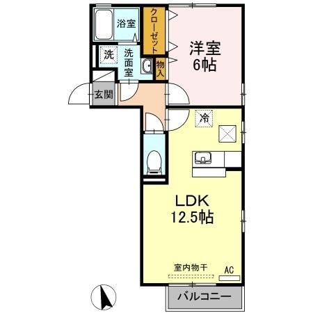 リビングタウン連島A(1LDK/1階)の間取り写真