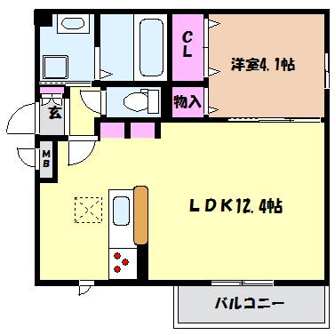 ディアコート住吉本町(1LDK/2階)の間取り写真