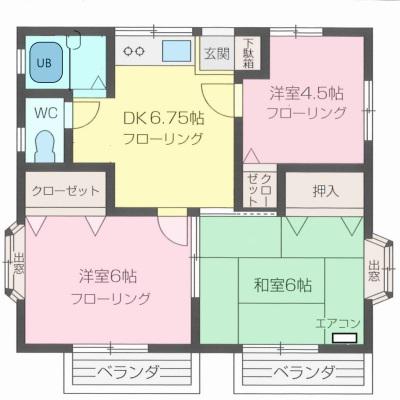グリーンアベニュー参番館(3DK/1階)の間取り写真