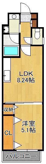 INFIELD枝光(1LDK/6階)の間取り写真