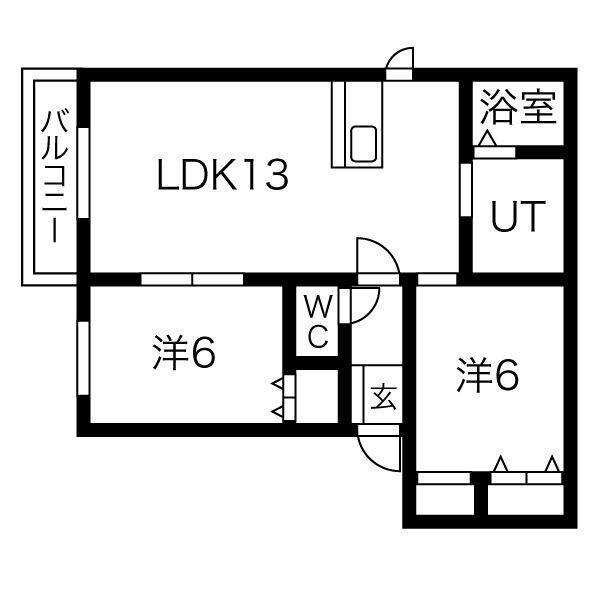 レイシス伏古V(2LDK/1階)の間取り写真