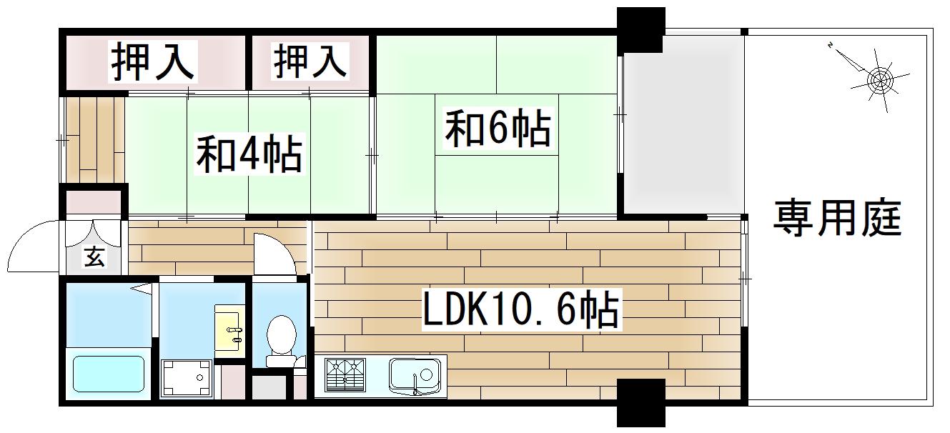 ルボアール芦屋(2LDK/1階)の間取り写真