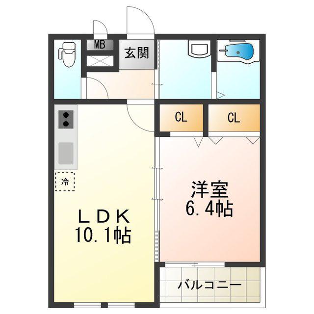 フジパレス西加賀屋(1LDK/3階)の間取り写真