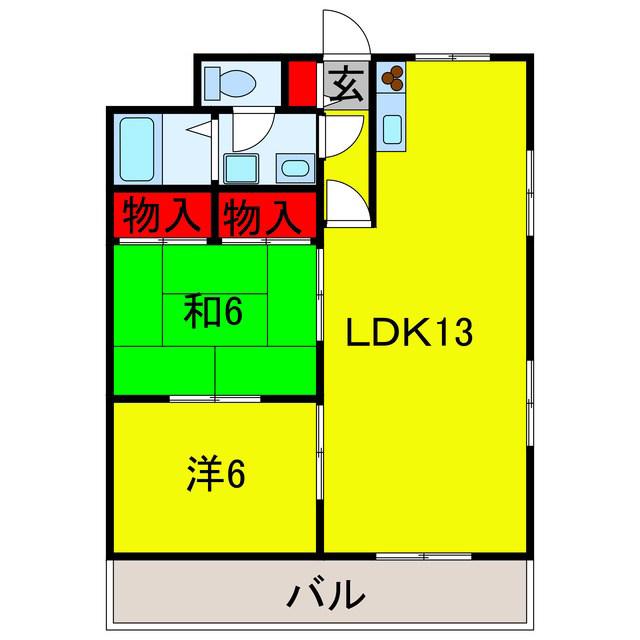 パークサイドII(2LDK/6階)の間取り写真