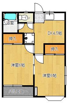 ハニーコーポA(2DK/2階)の間取り写真