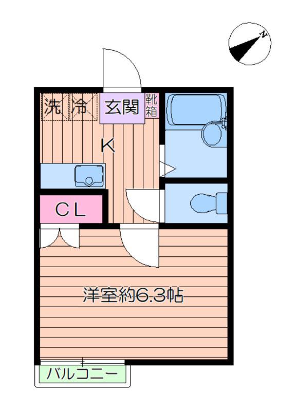 シャンフェルト西落合(1K/2階)の間取り写真