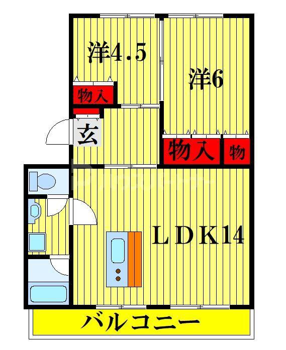ヴェイル天王台A棟(2LDK/1階)の間取り写真