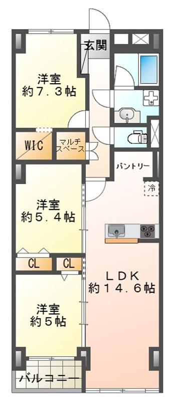 シャレー北野(3LDK/3階)の間取り写真