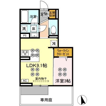 ディアライズ河内(1LDK/1階)の間取り写真