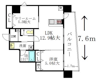 GRETREE ウエスト OSAKA YS(2LDK/2階)の間取り写真