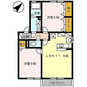 メルベーユコートB棟(2LDK/1階)の間取り写真