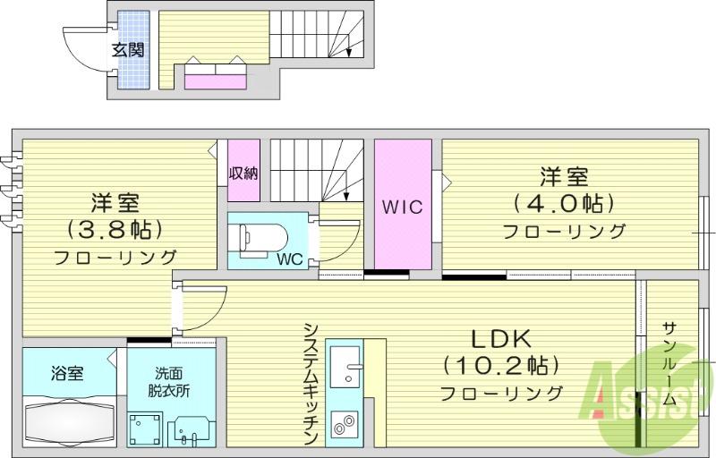 エクセランメゾン(2LDK/2階)の間取り写真