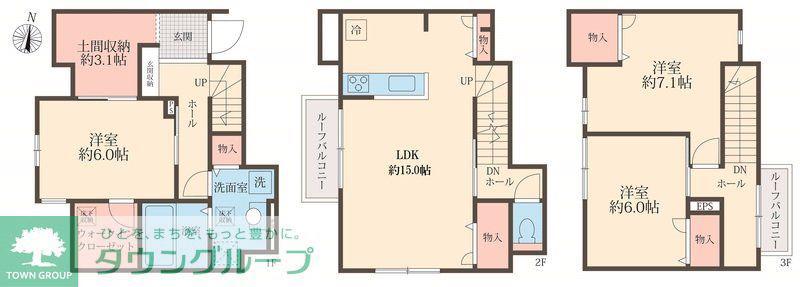 八潮市大原アパート(3LDK/3階)の間取り写真