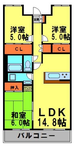 グランドメゾン川西(3LDK/3階)の間取り写真
