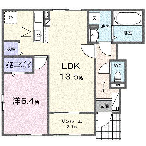 ソレイユII(1LDK/1階)の間取り写真