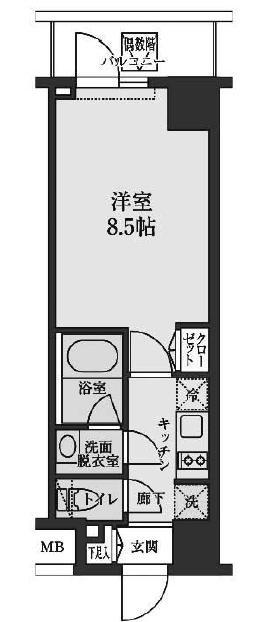 S-レジデンス清澄白河(1K/3階)の間取り写真